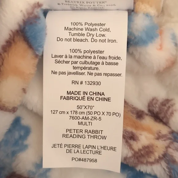 Beatrix Potter Peter Rabbit Oversized Plush 🐇 Peter Rabbit Throw Blanket - Picture 7 of 8